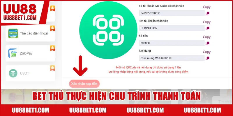 Bet thủ thực hiện chu trình thanh toán