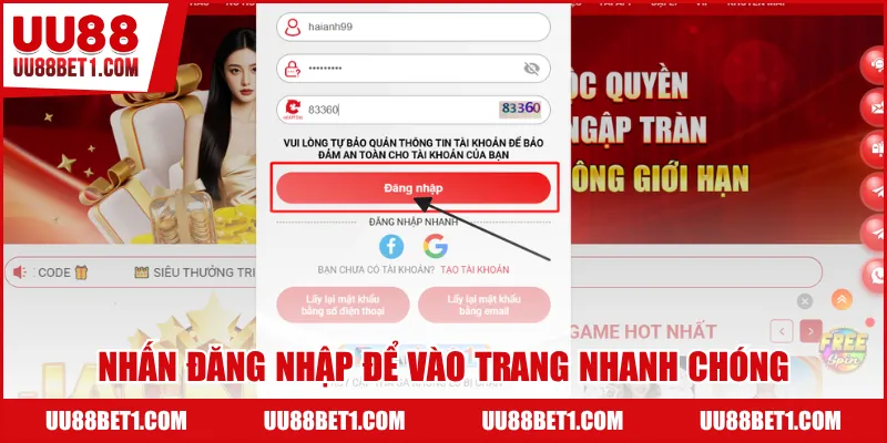 Nhấn đăng nhập để vào trang nhanh chóng