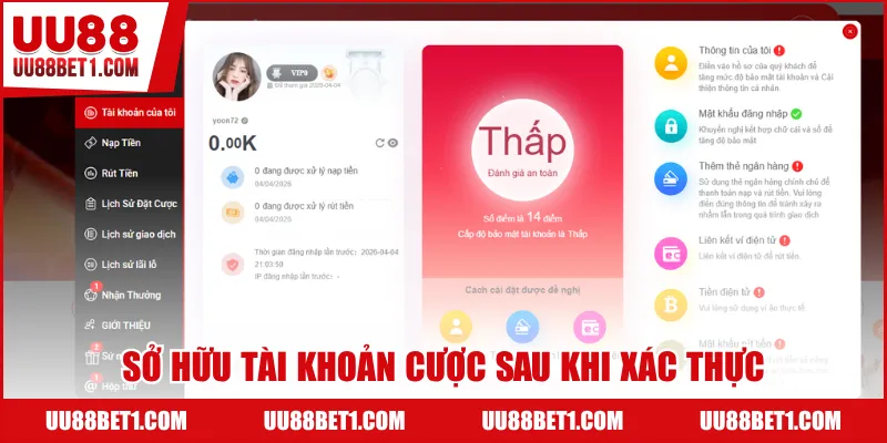 Sở hữu tài khoản cược sau khi xác thực